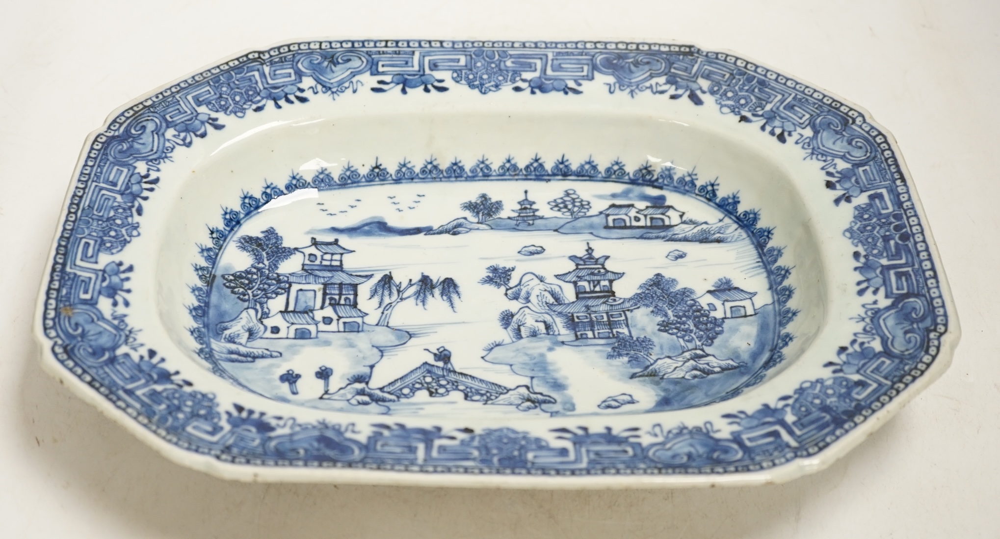 An 18th century Chinese Export serving dish, 33cm. Condition - fair